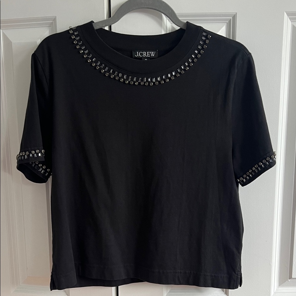 J. Crew Black Short Sleeve Top with Stud Accents size XS